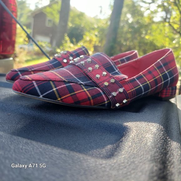 JustFab Red plaid Neve Loafers With Rivets for Trendy women 7 - Picture 5 of 6